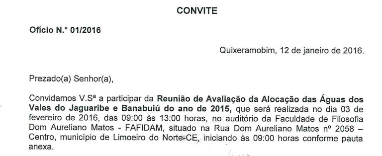 Reunião de Avaliação da Alocação das Águas dos Vales do Jaguaribe e Banabuiú