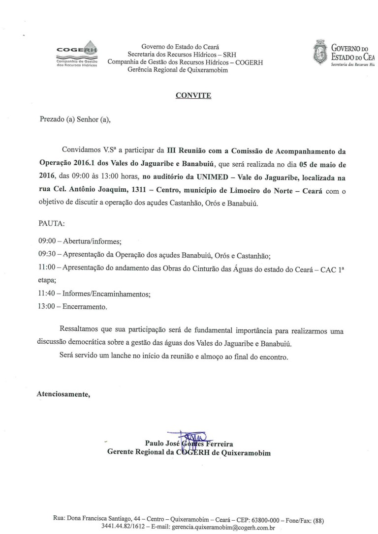 III Reunião com a Comissão de Acompanhamento da Operação 2016.1 dos Vales do Jaguaribe e Banabuiú