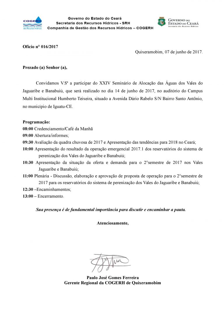 Seminário de Alocação das Águas dos Vales do Jaguaribe e Banabuiú