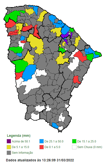 Região da Sub-Bacia do Rio Banabuiú registra poucas chuvas nesta quinta-feira.